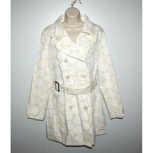 Merona Womens Polka Dots Belted Trench Coat Tan Ivory Cream Size Large Collar